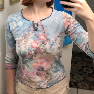 Dressbarn Asian floral design 3/4 sleeve top